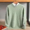 Suéter de Lana 100% para Hombre para Otoño e Invierno, Cuello Redondo, Grueso, Corte Holgado, Jersey de Punto, Color Sólido, Suéter Base