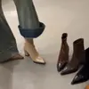 Botines Elásticos Adelgazantes Estilo Coreano para Mujer 2026 Nuevo Primavera/Otoño Estilo Pequeño Chanel Punta Fina Tacón Grueso Botines Ajustados para Mujer Botas de Tacón Alto