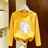 Camiseta de manga comprida para meninas, algodão puro, estilo primavera e outono, versão coreana, solta, simples, casual, gola redonda, camiseta básica fofa para crianças mais velhas