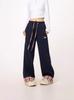 Calça de Moletom Esportiva Cinza com Retalhos Xadrez Retro Americano, Barra Dobrada, Estampa Floral, Calça Casual de Perna Larga Reta Feminina, Nova para Primavera e Outono