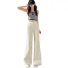 Calça Jeans Elegante de Perna Larga para Verão, Fina, Cintura Alta, Cobre a Barriga, para Mulheres