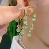 Nuevos Pendientes de Borla de Bola Ojo de Gato Esmeralda Pendientes con Forma de Corazón para Mujer Estilo Fresco de Lujo Ligero Pendientes de Moda