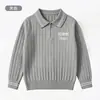 Suéter de Punto con Cuello Polo y Cuello Vuelta a Rayas para Niñas, Moda Transfronteriza Europea y Americana, Bordado Personalizable, Mangas Largas, Suéter Infantil Amigable con la Piel