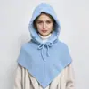 Balaclava de Cor Sólida Cachecol Pulôver Tricotado Cordão Integrado Outono Inverno À Prova de Vento Quente Proteção de Orelha Feminina Chapéu de Lã