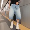 2026 Nuevos Shorts de Mezclilla Lavada Azul Vintage con Flecos, Corte Holgado, Adelgazantes, Casuales, Versátiles, Modernos, Shorts a la Rodilla