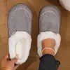 Chinelos de algodão estilo retrô com ponto cruz e biqueira fechada para mulheres, pelúcia grossa, sola grossa, antiderrapantes, adequados para uso em casa e ao ar livre, chinelos peludos quentes