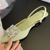 Sandalias de verano para mujer con hebilla cuadrada de pedrería, tacón bajo, tacón fino, tacón alto, punta fina, tacón bajo, zapatos de mujer de moda