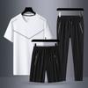 Pantalones de manga corta de seda de hielo de verano, traje deportivo informal para personas de mediana edad y mayores, traje informal de verano de tres piezas para hombre 2024