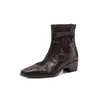 Botas elegantes estilo francês de 5,5 cm, nova coleção outono/inverno 2026, bico quadrado, salto grosso, zíper traseiro, botas femininas da moda
