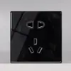 Painel de interruptor de vidro temperado preto com botão de alavanca de personalidade e luz LED, conjunto de tomada de parede embutida tipo 86