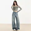 Jeans Vintage Azules Nostálgicos de Pierna Ancha para Mujer 2025 Nuevos de Cintura Alta Adelgazantes Versátiles Holgados Caídos Rectos de Pierna Larga