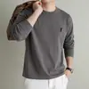 Camiseta de manga larga de algodón puro de 260 g para hombre, nueva colección otoño 2026, cuello redondo, casual, transpirable, 100% algodón, sudadera bordada para hombre