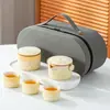 Nuevo Juego de Té Estilo Chino para Hogar Oficina Reunión Invitados Entrada Olla Portátil de Color Degradado con Asa Lateral Taza de Té Kung Fu Caja de Regalo