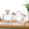 Botella Cuadrada Plana de Perfume de Alta Transparencia y Alto Brillo, Multi-Especificación, En Stock, con Atomizador de Presión de Clic, Botella Vacía Portátil Recargable para Productos de Uso Diario