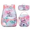 Mochila Rosa de Puntadas Calientes para Estudiantes Mochila Infantil con Estampado Completo Bolsa de Almuerzo Estuche Coolomi