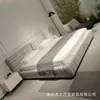 Cama Listrada de Algodão e Linho de Luxo Leve Italiano High-end Grande Plana Villa Quarto Principal Lavável Tecido Retrô Bloco de Tofu Cama