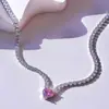 Gargantilha de Coração Rosa Personalizada com Diamantes Completos Colar Princesa Joias da Moda Colar Presente de Férias para Meninas
