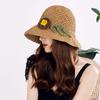 Sombrero de Paja para Mujer Verano Tejido a Mano Flor Sombrero para el Sol Viaje al Aire Libre Protección Solar Sombrero de Pescador Plegable Sombrero de Ala Ancha