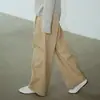 SAMD2026 Calça Khaki de Dobra Dupla Wide Leg Feminina Caimento Fluido Solta Cobre o Quadril Reta Casual Comprimento Total para o Trabalho Calça Longa