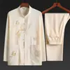 Roupas Masculinas Estilo Chinês Roupas para Meia-Idade e Idosos Traje Tang Traje Han Traje de Manga Longa Camisa de Verão Roupa para Marido Camisa Masculina Traje Tai Chi