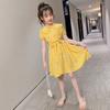 Vestido de Niña Vestido de Verano 2025 Nuevo Vestido Infantil Estilo Occidental Falda de Gasa Floral Cuello de Muñeca para Niños Medianos y Grandes Falda Larga