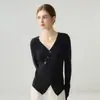 Suéter de Cachemira Francés para Mujer Envolvente Cruzado Cuello en V Tejido Reductor de Edad Diseño Adelgazante Suéter Ajustado de Capa Base