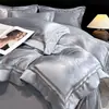 Lujoso y elegante juego de ropa de cama de cuatro piezas de algodón satinado grado A, sábana de algodón puro, funda de edredón ultrasuave, apto para todas las estaciones