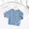 Camiseta de Verano de Manga Corta Estilo Coreano para Niñas 2026 Nueva Camiseta de Verano de Colores Dulces para Niños Tops de Verano para Bebés Niñas