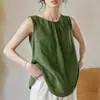 2025 Verano Nuevo Vintage Holgado Adelgazante Versátil Algodón Lino Sin Mangas Camiseta sin Mangas Color Sólido Versátil Camisa Base