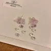 Brincos de Cristal Diamante Estilo Ins Coreano Agulha de Prata para Mulheres Brincos Frescos e Doces com Franjas de Flor Tendência de Brincos de Nicho