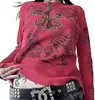 Amazon Principios de Primavera Ins Transfronterizo Europeo y Americano Nuevo Estampado Retro Europeo y Americano Pedrería Cuello Redondo Y2K Ajustado Manga Larga Top para Mujer