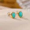 Brincos de Tarraxa Yilu Turquesa Prateada Prata Esterlina S925 Banhado a Ouro Ovo Oval Geométrico Casual Estilo Meio do Século Prata Atacado