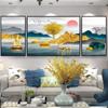 Tríptico Avenida Dourada Pintura Decorativa para Sala de Estar Pintura para Trás do Sofá Pintura Moderna Simples de Pendurar Mural para Pousada Pintura para Quarto