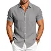 Camisa de lino al por mayor para hombre, comercio exterior transfronterizo europeo y americano, casual vintage de manga corta, cuello de solapa, corte holgado, talla grande, camisa de botones para la playa