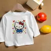 Camiseta 100% algodão para crianças, design de desenho animado, camada base para primavera e outono, nova blusa de bebê, manga longa estampada para meninas, estilosa