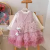 Vestido Infantil de Inverno com Forro de Fleece Emagrecedor em Camadas Bolo, Vestido Princesa Fada Quente Gradiente de Luxo Leve para o Verão