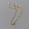 Colar de diamante verde retrô para mulheres, combina com tudo, alta qualidade, não desbota, estilo ins Mori, corrente simples para clavícula, colar de luxo leve