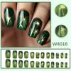 Uñas Postizas de Presionar Color Verde Oscuro con Imitación de Piedra Preciosa, Destello tipo 'Starlight', Sensación de Lujo Ligero de Alta Gama, Efecto Iluminador, Estilo Corto, Perfectas para Piel Amarillenta