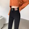Jeans Preto de Cintura Alta Feminino Moda Outono e Inverno 2024 Novo Versátil Justo Stretch Skinny Calça Lápis