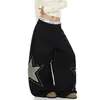 Estilo hip-hop americano, patchwork e bordados com padrão de estrelas, tecido fluido, calça de moletom larga de corte solto, unissex, versátil para dançar