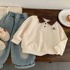 Moletom de Outono para Meninos 2025 Novo Top de Tricô Infantil com Gola Dobrada Estilo College Pulôver de Bebê Roupas de Outono Tendência