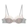 Lencería estilo francés para mujer, satén de algodón fino sexy con ribete de encaje de pestañas, sujetador push-up suave con aros para busto pequeño