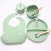 Set de vajilla de silicona para niños más vendido transfronterizo con diseño de ventosa antideslizante, herramienta de entrenamiento de cuenco para comida de bebé fácil de limpiar