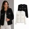 Chaqueta corta de tweed estilo bouclé con ribete de hilo brillante para mujer Amazon cuello redondo manga larga chaqueta de tweed chaqueta de trabajo