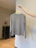 Top base layer azul claro com bainha dobrada para mulheres, outono e inverno, gola redonda, pulôver, roupa íntima, suéter de tricô macio e pegajoso