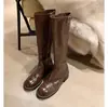 Botas de cuero lavado que hacen que las piernas parezcan más delgadas, botas altas negras para mujer hasta la rodilla con punta redonda, adecuadas para mujeres petites, botas de montar de tacón alto