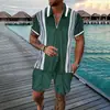 Conjunto de Polo con Cremallera de Moda Europea, Americana y Asiática Transfronterizo para Hombre, Polo Casual Estampado en 3D, Pantalones Cortos Casuales