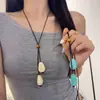 Nuevo Collar Colgante Irregular Estilo Chino Imitación Jade para Mujer, Lujo Ligero y Cadena de Suéter de Cuerda Trenzada Larga Ajustable