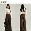 Pantalones de pierna recta, color café de moda, no ajustados, nuevo estilo casual otoño/invierno, adelgazantes, holgados, de pierna ancha y hasta el suelo