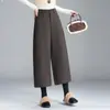 Pantalones de pierna ancha de cintura alta con forro polar para mujer, otoño e invierno, holgados, adelgazantes, para mujeres petite, pantalones banana de ocho puntos, pantalones casuales para mujer